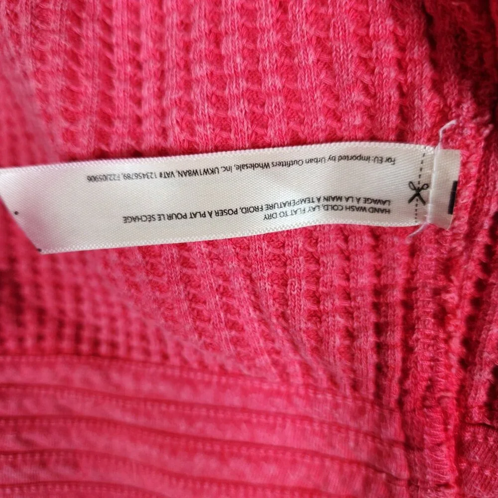 Free People FP One Mason Hoodie Cardigan Button Jacket Red Pink Waffle - Picture 12 of 16